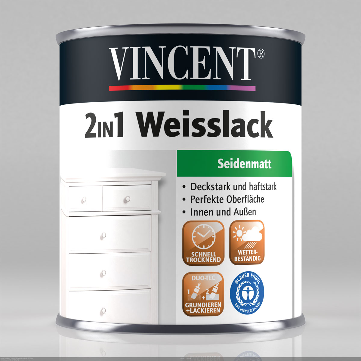 Vincent Weißlack 2in1 RAL 9010 Reinweiß seidenmatt 2,5 L | 2,5 | 25 | Seidenmatt | 110678