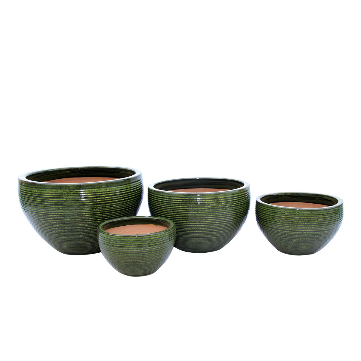 Haveson Pflanzschale Feine Rille grün glasiert Durchmesser 35 x 22 cm | Ø35x22 | 221321