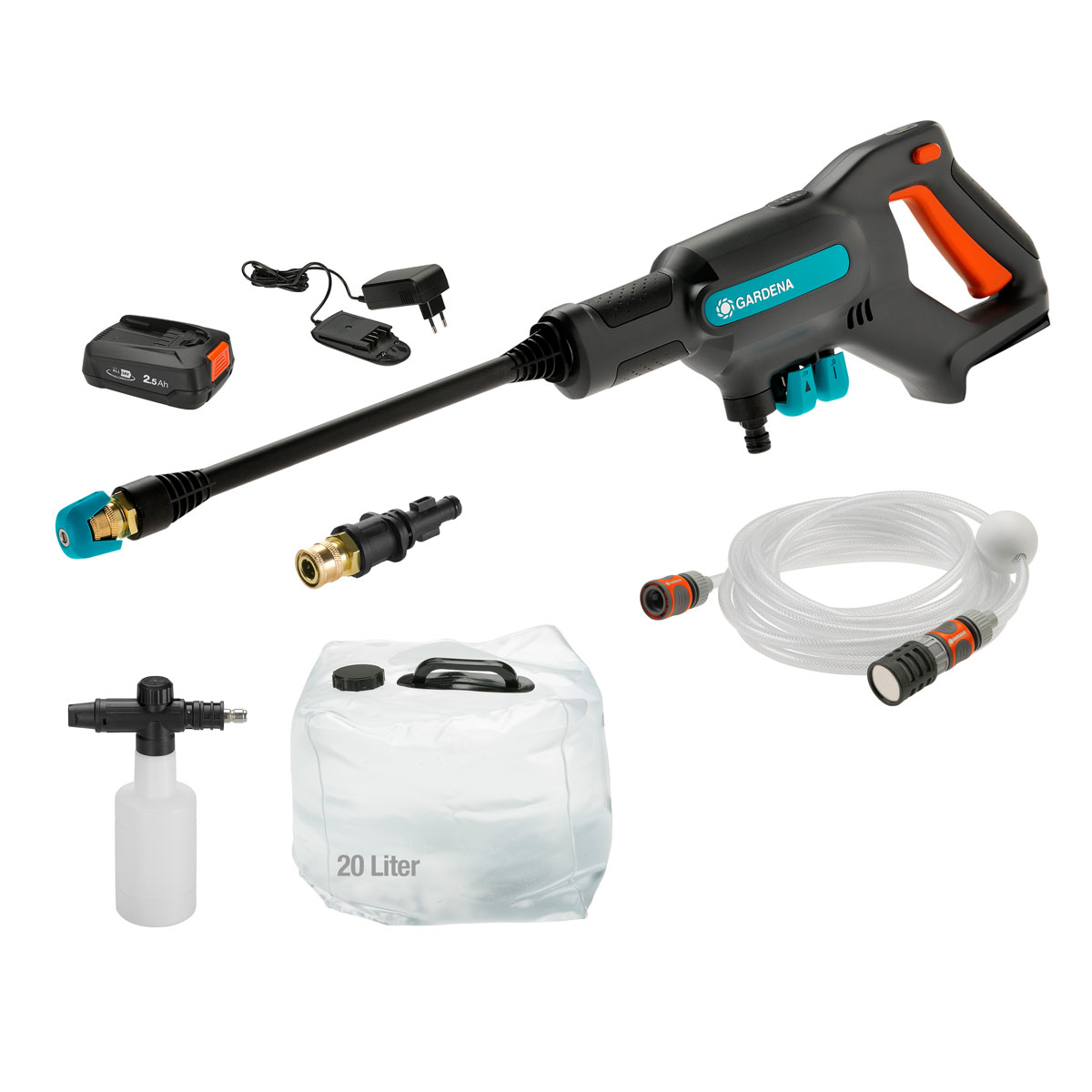 Gardena  Akku-Mitteldruckreiniger-Premium-Set AquaClean 24/18 V P4A 7-teilig | Premium Variante | 245997