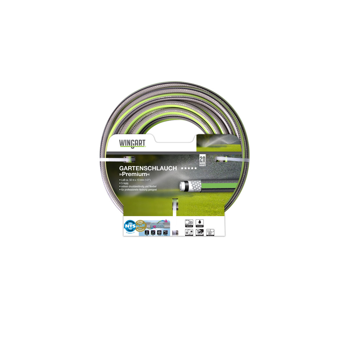 Wingart  NTSPlus Gartenschlauch Premium transparent hellgrün mit schwarzer Streife 1/2" 50 m | 50 | 249661