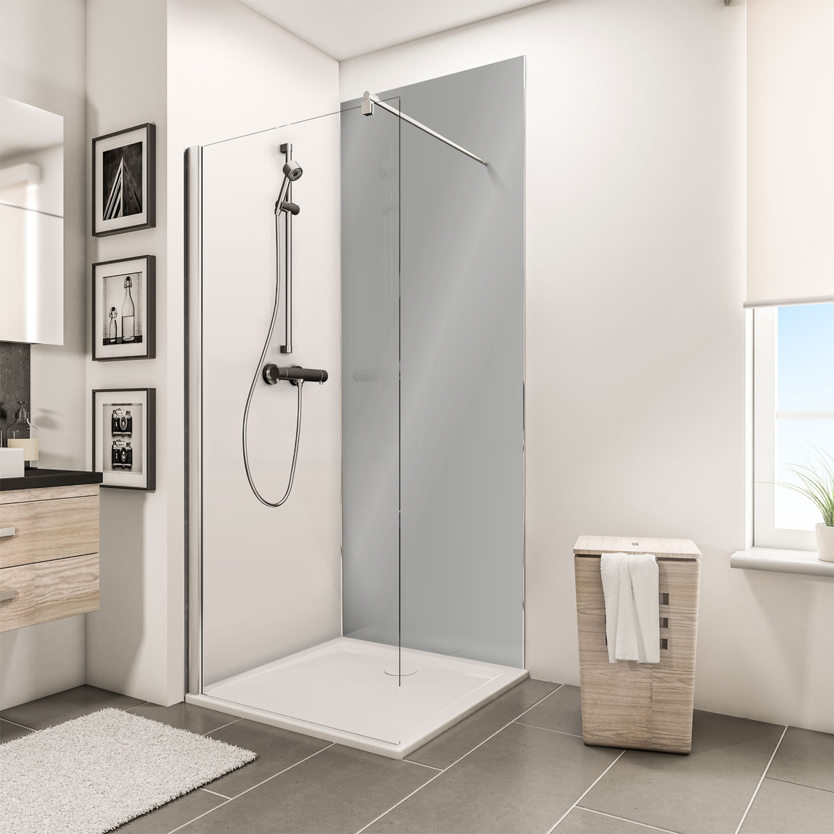 Schulte ExpressPlus Duschrueckwand DecoDesign Hochglanz Reflex grau 2100 x 1000 | 255328