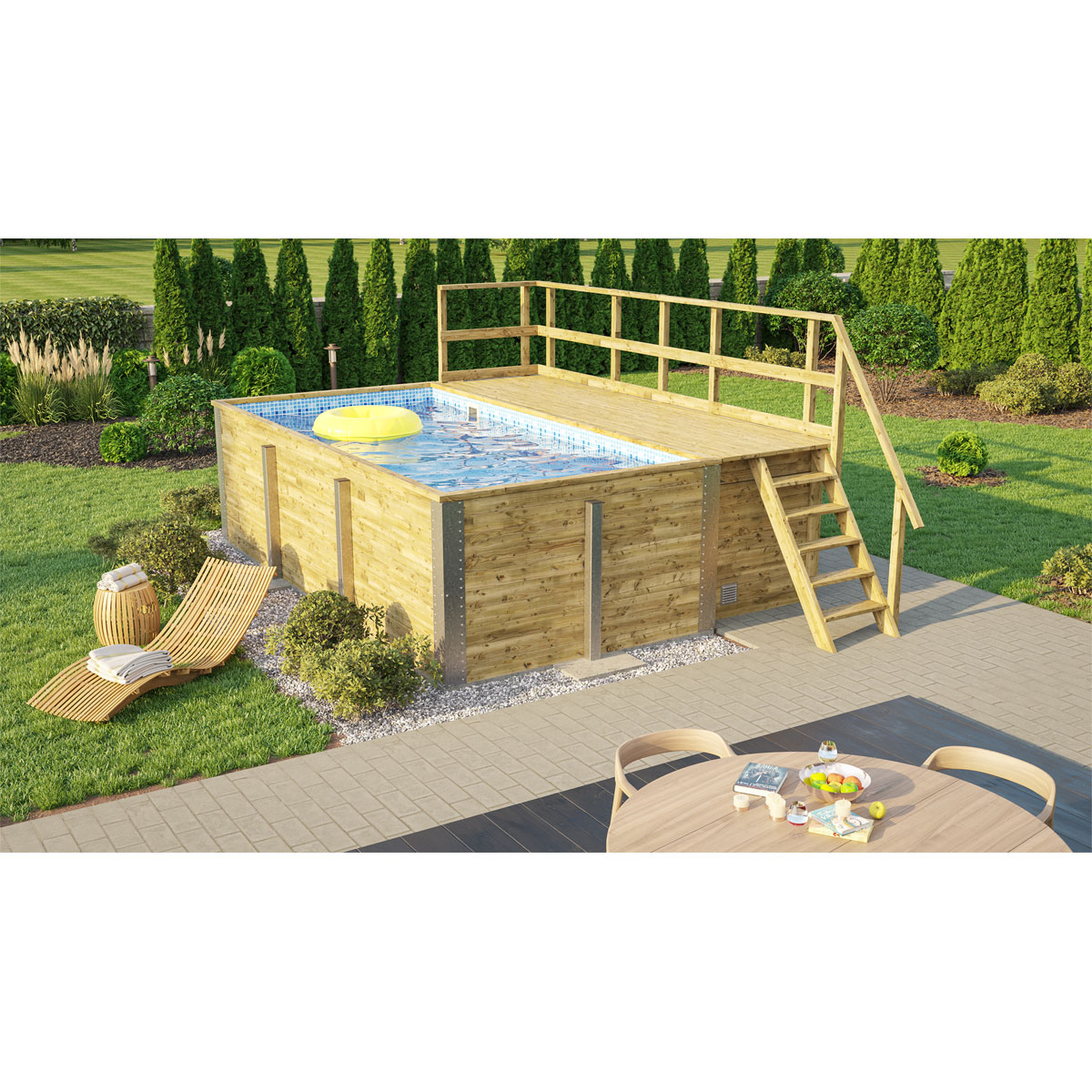 Weka Pool Rechteckig Größe 1 b 308,5 x 401,5 cm inkl Technikraum/Sonnendeck und FilteranlageFolie blau/weiss mosaik 0,8 mm | 510557
