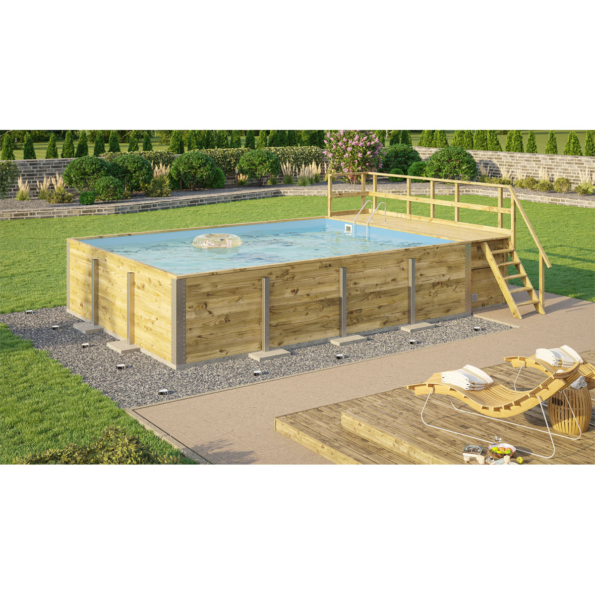 Weka Pool Rechteckig Größe 2 b 401,5 x 641,5 cm inkl Technikraum/Sonnendeck und FilteranlageFolie blau 0,6 mm | 510558