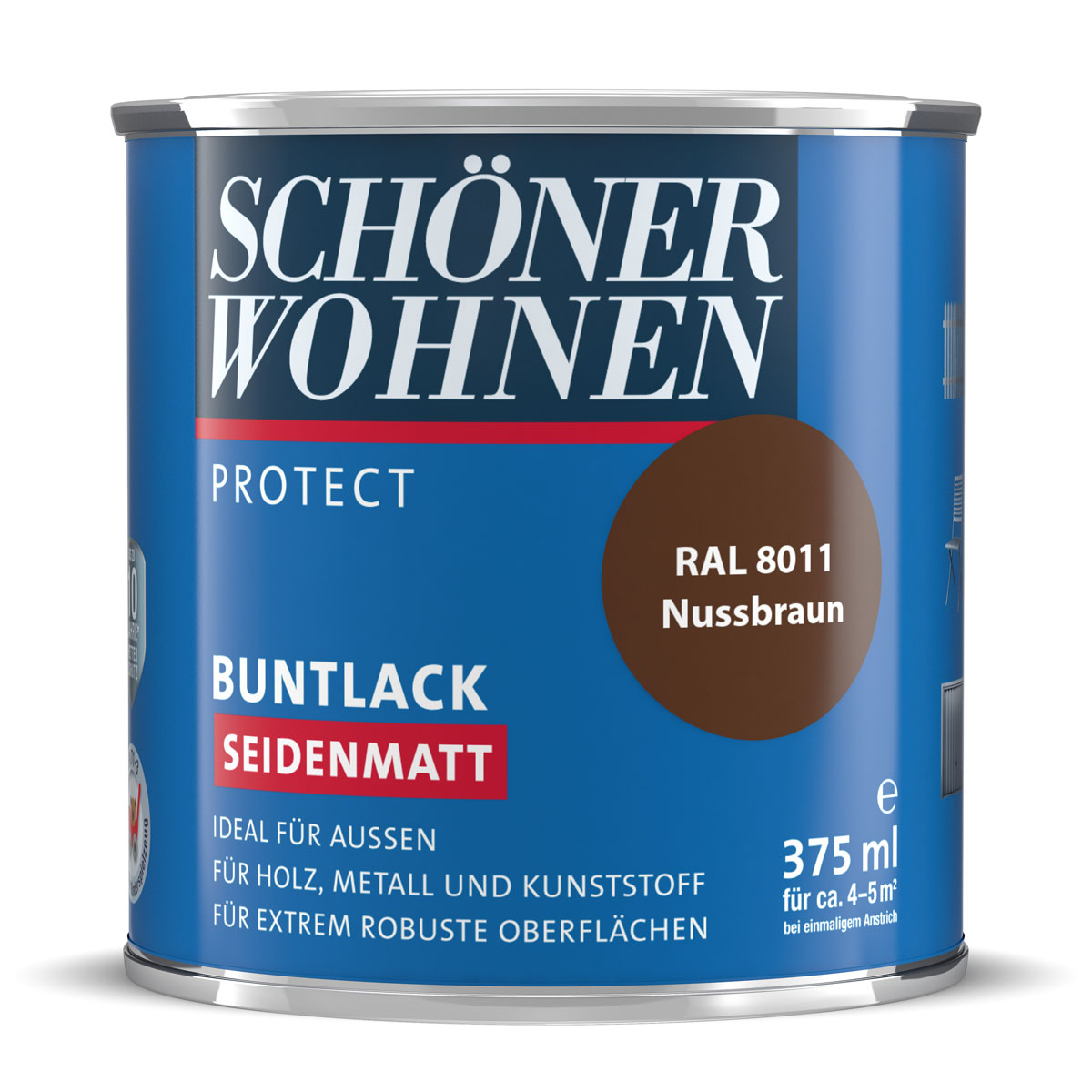 Schöner Wohnen Farbe Buntlack Protect nussbraun seidenmatt 375 ml | 0,375 | Seidenmatt | 533095