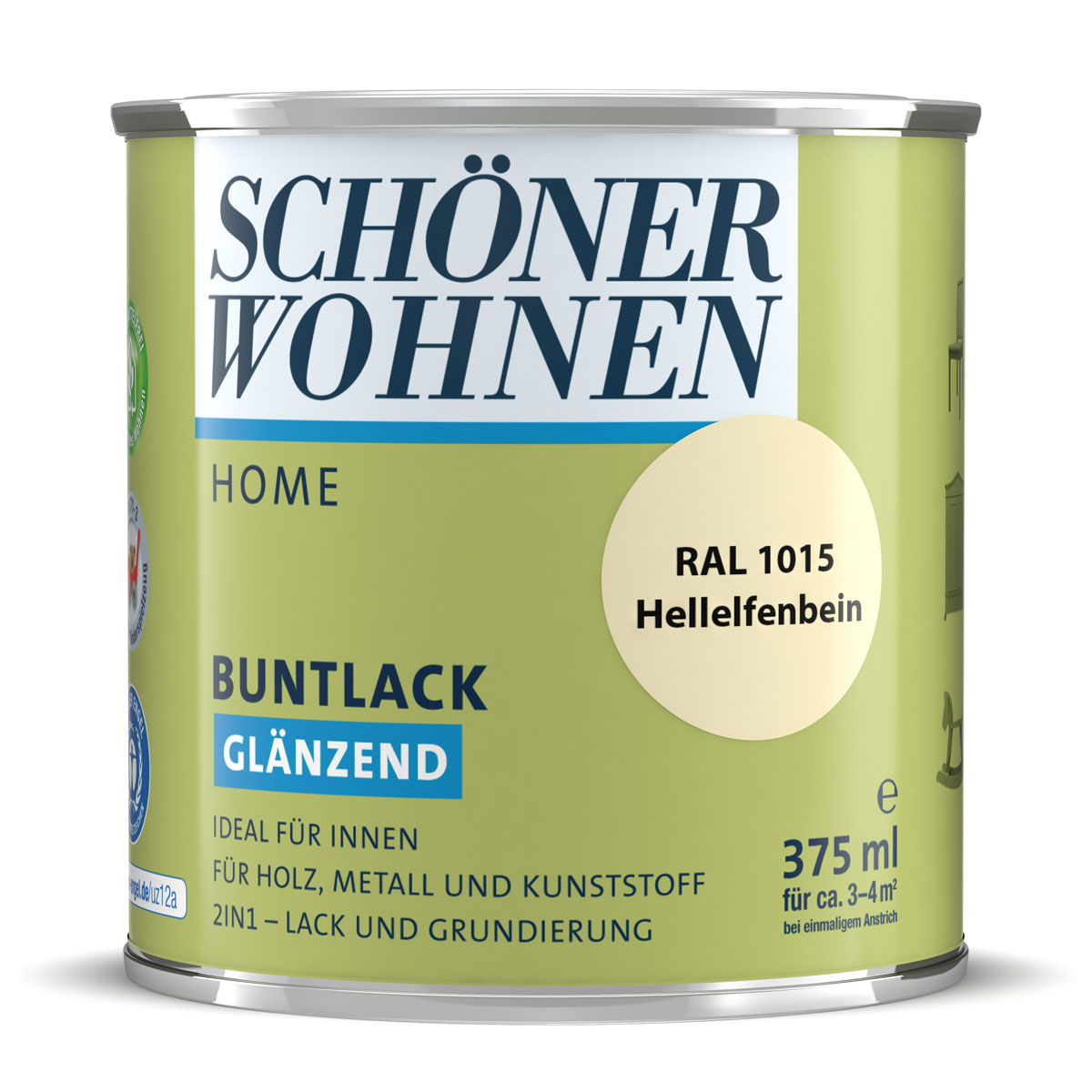 Schöner Wohnen Farbe Buntlack Home hellelfenbein glänzend 375 ml | 0,375 | Glänzend | 533137