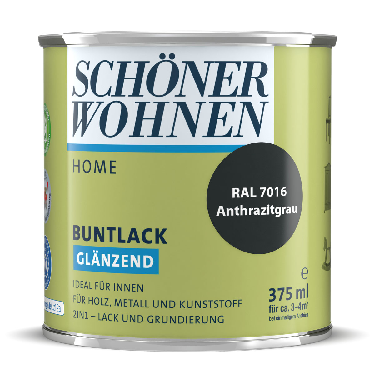 Schöner Wohnen Farbe Buntlack Home anthrazit 375 ml glänzend | 0,375 | Glänzend | 590921
