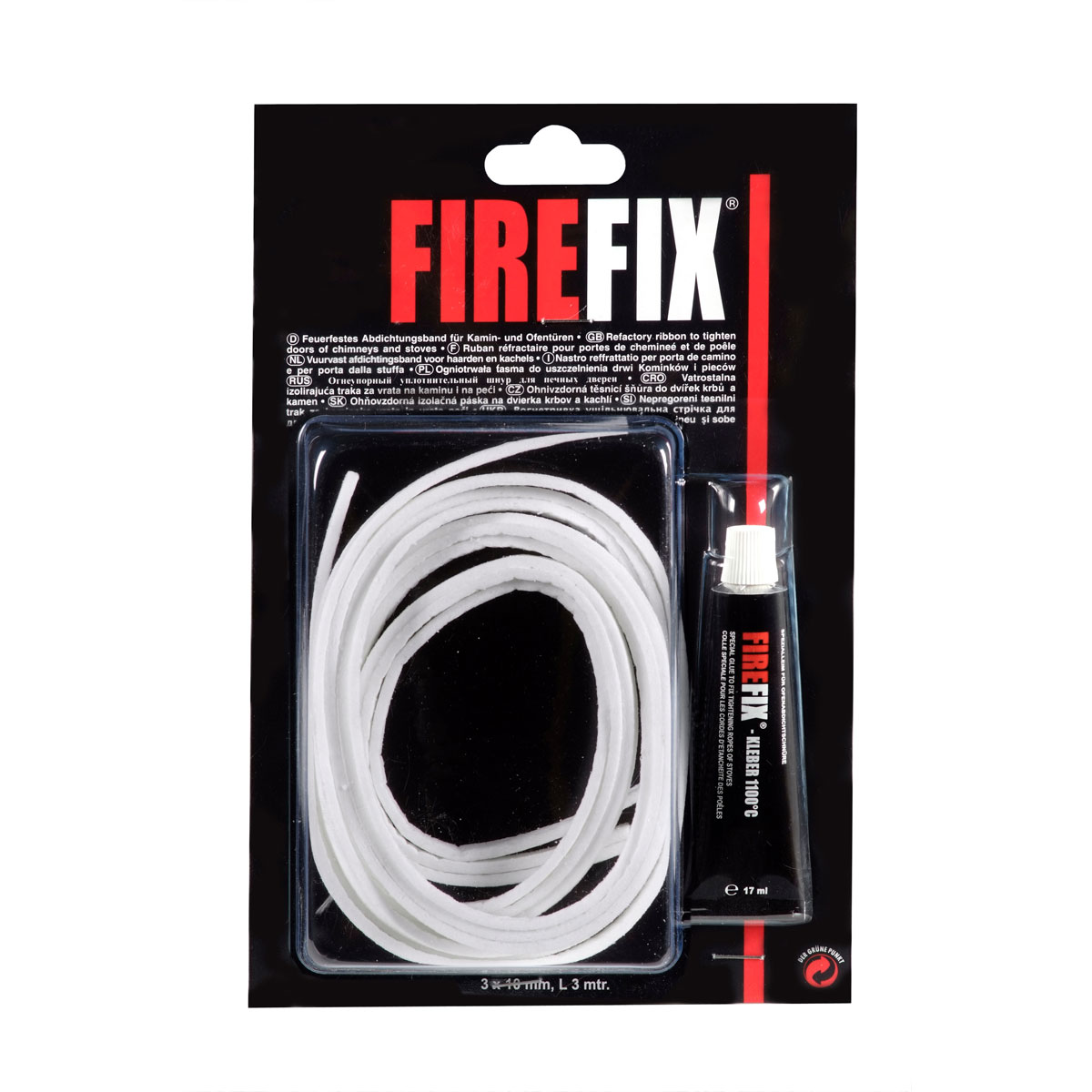 FIREFIX Abdichtungsflachband für Kaminscheibe 3 m inkl Kleber 17 ml | 900013