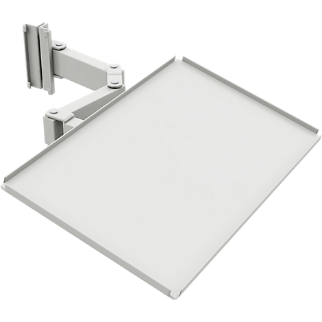Ablage für Arbeitstisch TRESTON Quick Edge, dreh- & neigbarer Doppelarm, bis 15 kg, mit Gummimatte, B 605 x T 405 x H 15 mm, Stahl, lichtgrau RAL 7035