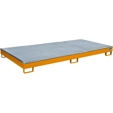 Bauer Regalwanne RW-GR 2700-1 PE, mit PE-Einsatz und Gitterrost, L 2665 x B 1315 x H 210 mm, lackiert, gelborange RAL 2000