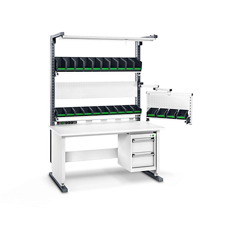 Bott Arbeitsplatzsystem Avero Komplettmodul 2, per Lochraster höhenverstellbar, HPL beschichtete Spanplatte, bis 300 kg, lichtgrau/anthrazitgrau