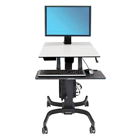 ergotron® WorkFit-C Single HD Steh-Sitz-Arbeitsplatz, Arbeitsfläche, höhenverstellbarer Monitorarm & Tastaturablage, Kabelmanagement, schwarz-grau