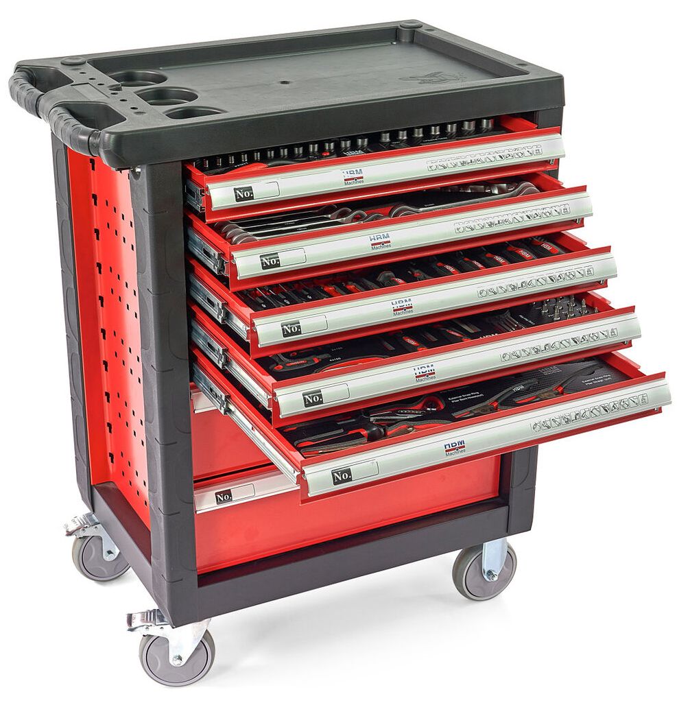 Befüllter Werkzeugwagen 196tlg.rot/schwarz/blau | im fradashop