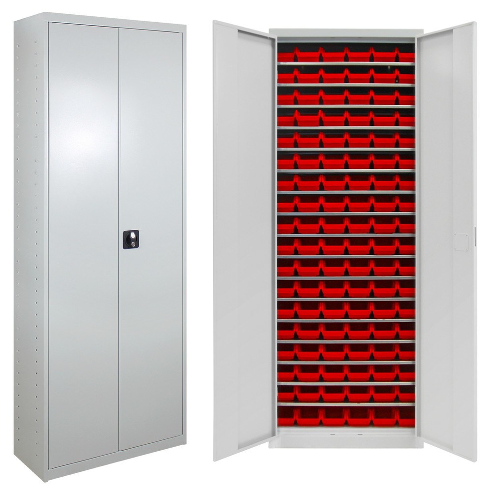 HEMMDAL Magazinschrank mit 2 Türen, HxBxT 1.950 x 710 x 300 mm, mit Sichtlagerkästen, 108 Stück