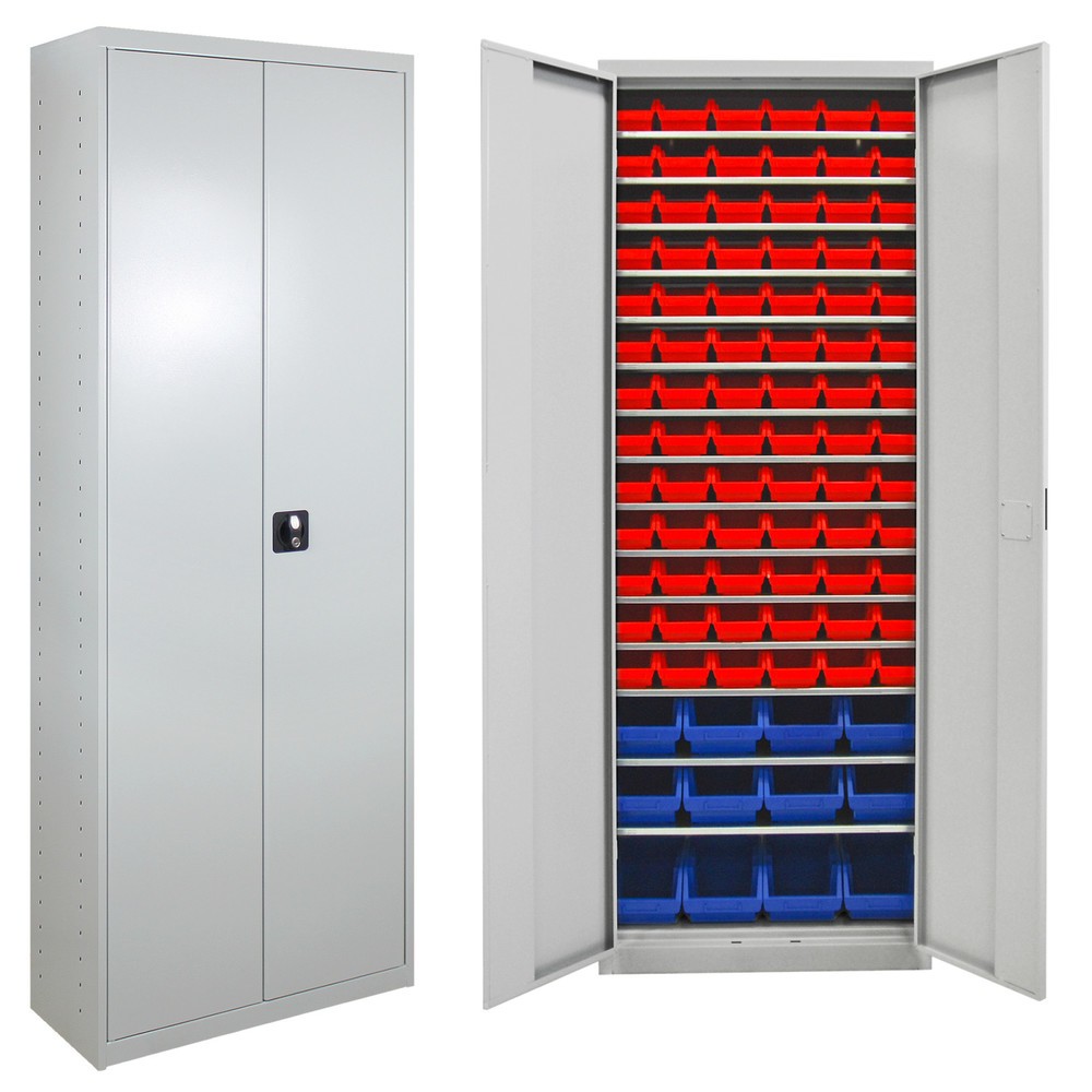 HEMMDAL Magazinschrank mit 2 Türen, HxBxT 1.950 x 710 x 300 mm, mit Sichtlagerkästen, 90 Stück