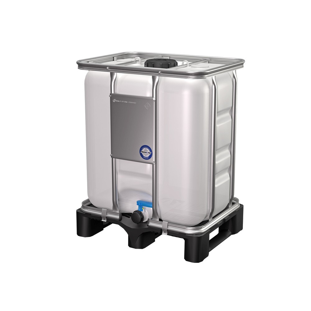 IBC-Container, auf Kunststoffpalette, mit verzinktem Stahlrohrrahmen