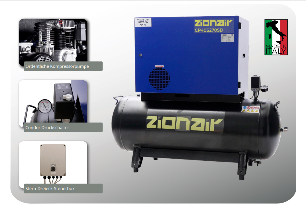 Kompressor gedämpft 4 kW 400V 11 bar 270L Tank