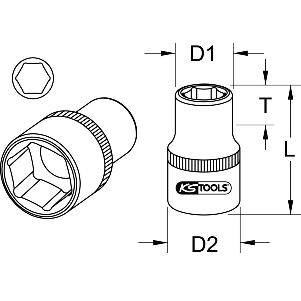 KS TOOLS EDELSTAHL Sechskant-Stecknuss