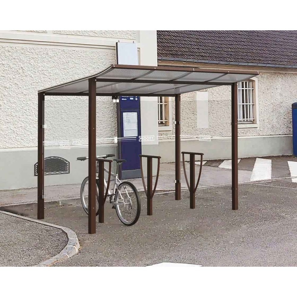 PROCITY® Fahrradüberdachung Modulo, All-In-One, Grundmodell, mit Rückwand und Seitenverkleidungen aus Glas