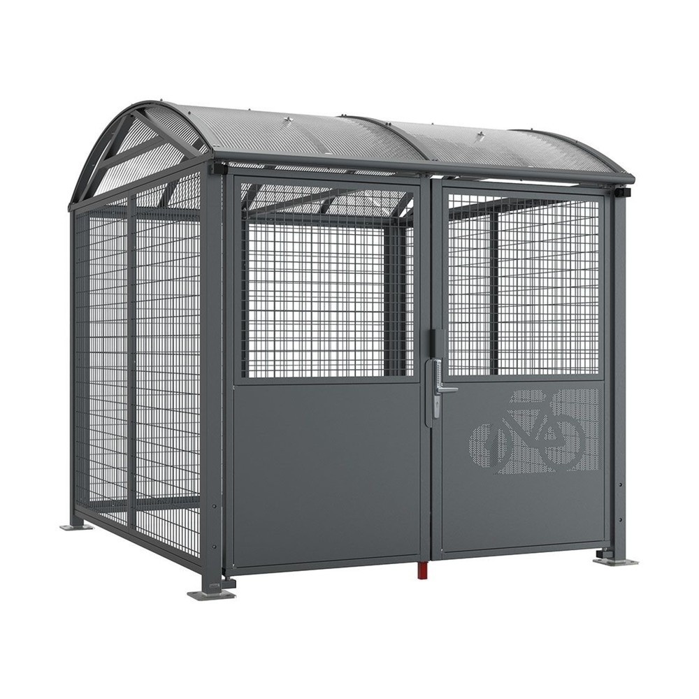 PROCITY® Fahrradunterstand L, Grundmodell, mit Verkleidungen und Tür mit Zahlencode, Stahlgitter beschichtet