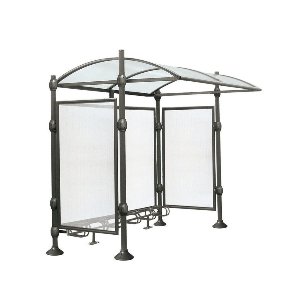 PROCITY® Überdachung Province gebürsteter Edelstahl, All-In-One, Fahrradständer 6 Plätze, mit Rückwand und Seitenverkleidungen