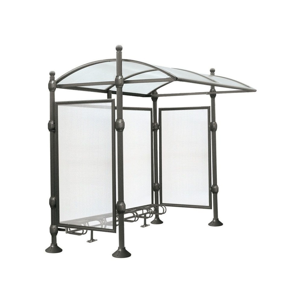 PROCITY® Überdachung Province Kugel, All-In-One, Fahrradständer 6 Plätze, mit Rückwand und Seitenverkleidungen