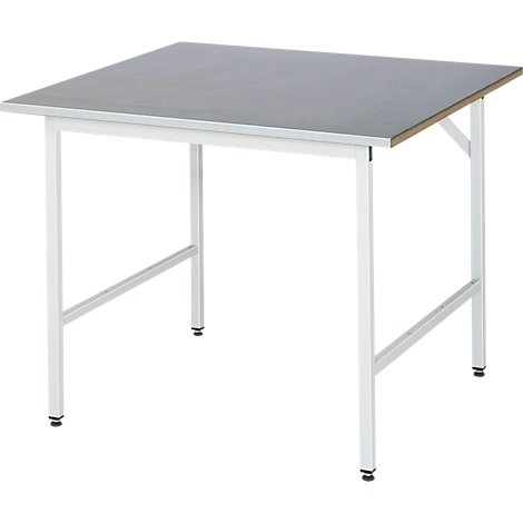 Rau Arbeitstisch Jerry, manuell höhenverstellbar, 25 mm MDF-Platte mit Stahlblechbelag, bis 300 kg, B 750 x T 1000 x H 800-850 mm, silber/lichtgrau