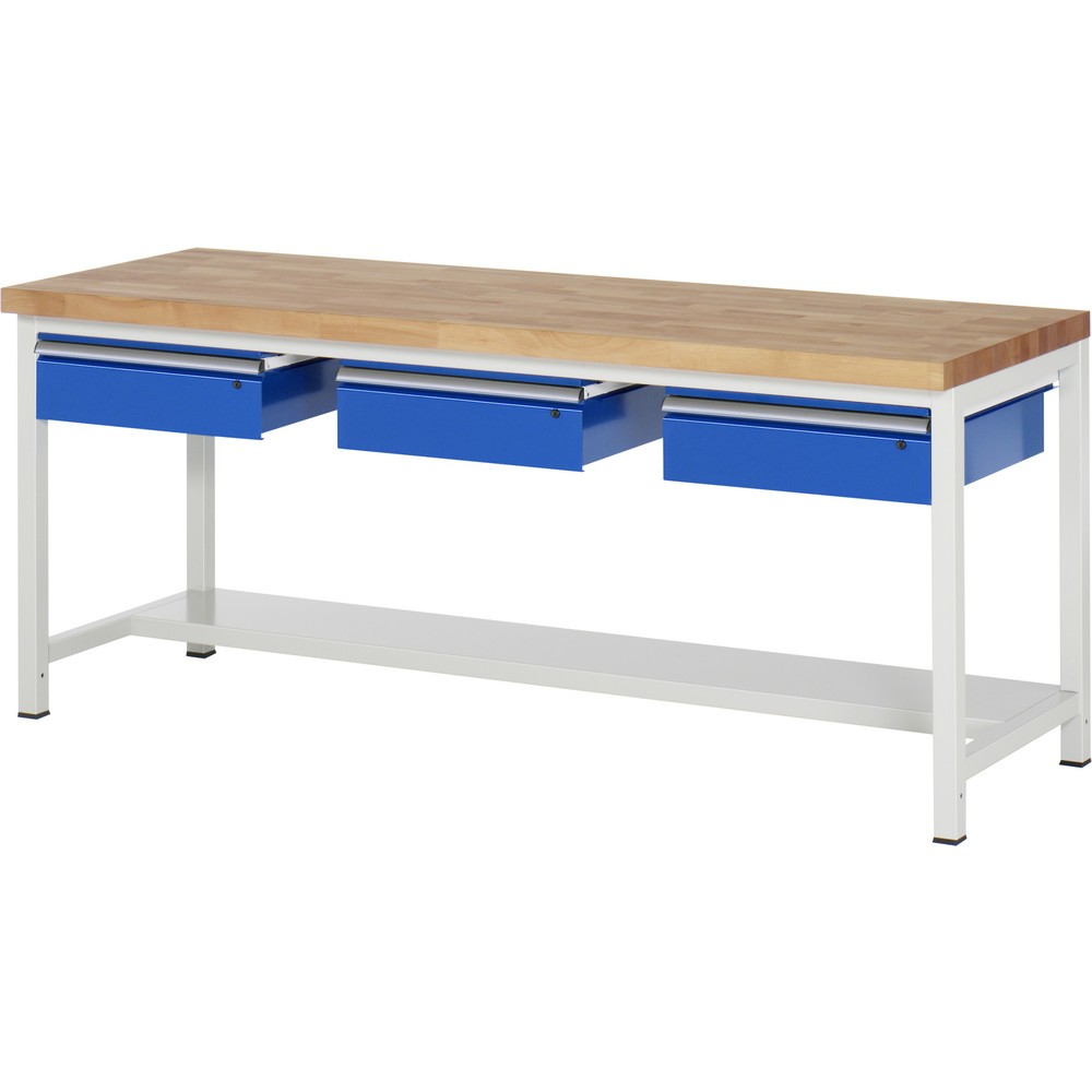 RAU Werkbank Serie 8000, 1 Ablageboden, 3 Schubladen, Höhe 840 mm