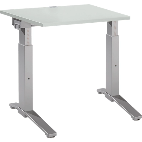 Schäfer Shop Genius Schreibtisch ERGOSTYLE S, manuell höhenverstellbar, Rechteck, C-Fuß, B 800 x T 800 x H 675-895 mm, lichtgrau/weißaluminium