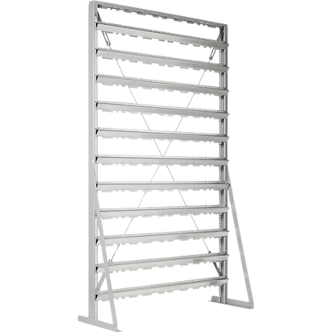 Ständerregal, 1-seitig bestückbar, 11 Reihen, ohne Sichtlagerkästen, B 1145 x T 400 x H 1950 mm, Stahl, grau