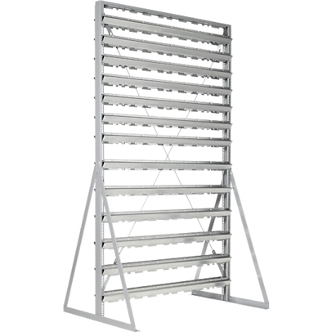 Ständerregal, 2-seitig bestückbar, 26 Reihen, ohne Sichtlagerkästen, B 1145 x T 800 x H 1950 mm, Stahl, grau