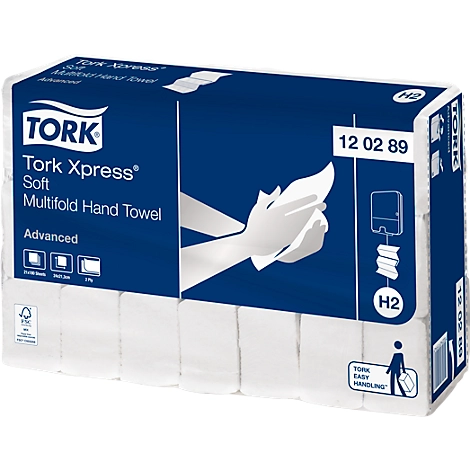 Tork® Multifold-Handtücher Xpress 120389, 2-lagig, Multifold-Handtuchsystem H2, L 260 x B 210 mm, 21 Pack á 180 Stück (3780 Tücher), weiß