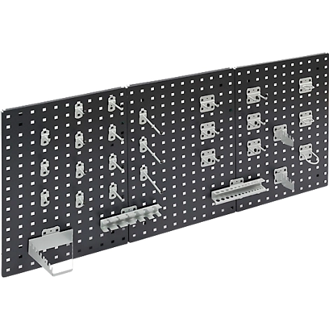 Werkzeughalter Set ADB, 28-teilig, für Lochwände mit 4-Kantlochung 10 x 10 mm & Lochabstand 38 mm, Stahl pulverbeschichtet, weißaluminium RAL 9006